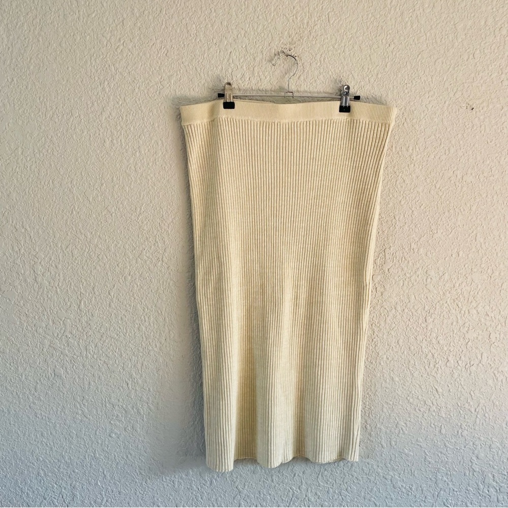 Open Edit Cream Gold metallic Knit Midi Skirt